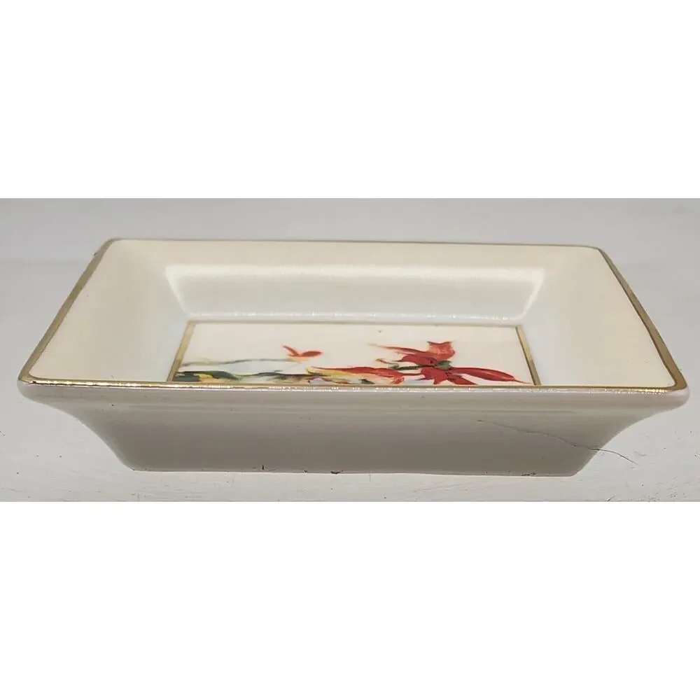 Set 4 Goebel Berta Hummel Gallery Mini Trays VTG Poinsettia Porcelain Pin Dishes